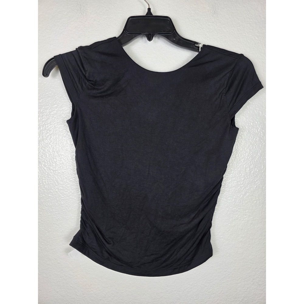 Blogilates Love Story Cap Sleeve Top Black Ruched Open Back Bow Gym Shirt Medium